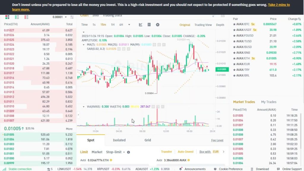 How to convert ETH to AVAX using Binance