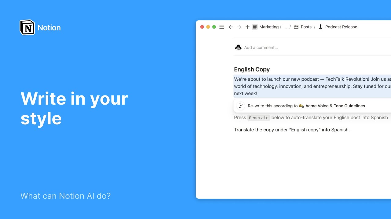 Notion AI: Write in your style Notion AI: Write in your style
